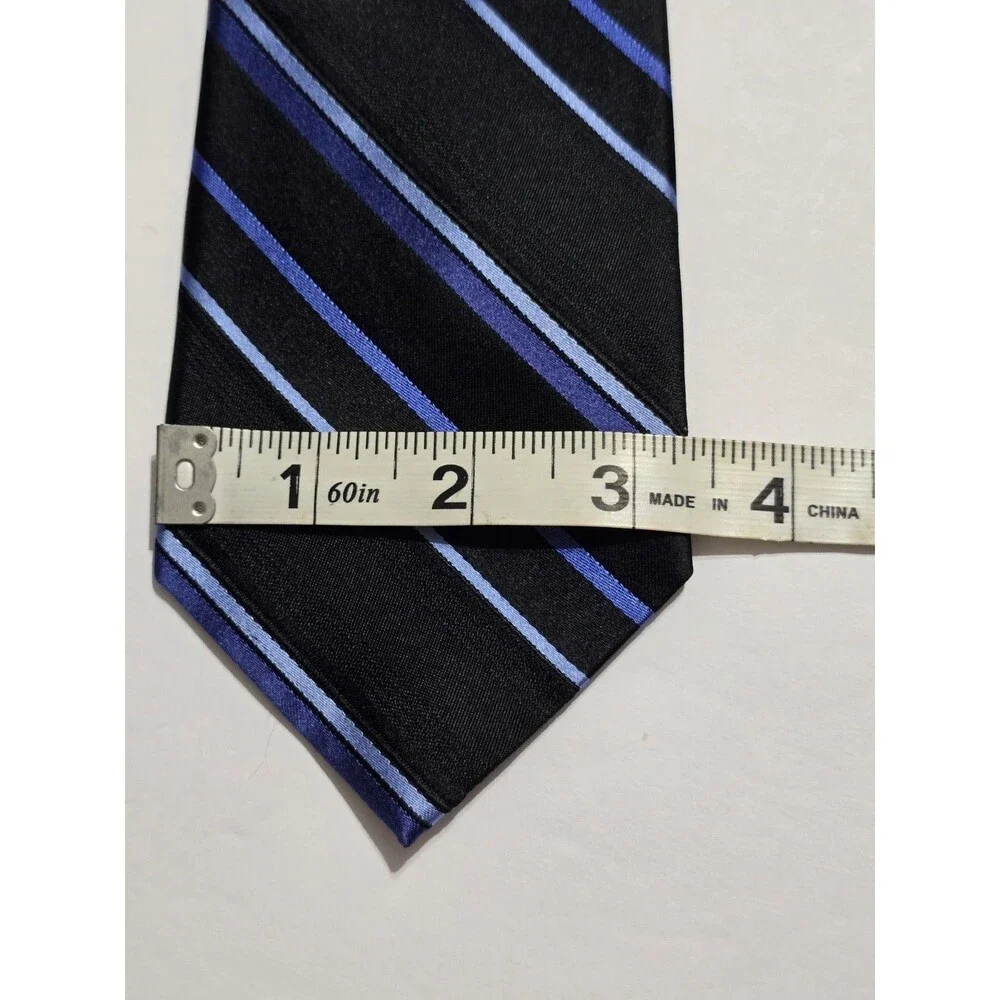 Arrow USA 1851 100% Silk Necktie Classic Striped Pattern Of Black & Blue Tie